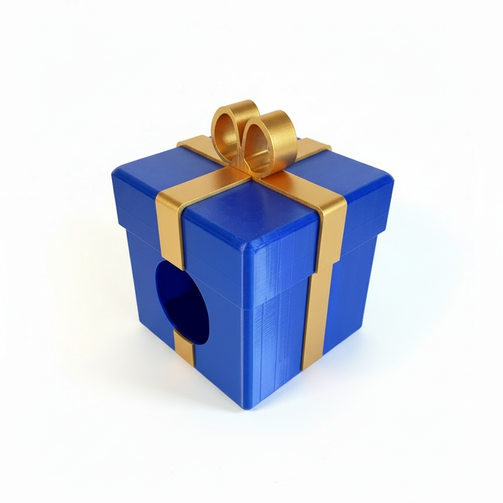 Blauw cadeau huis met gouden strik