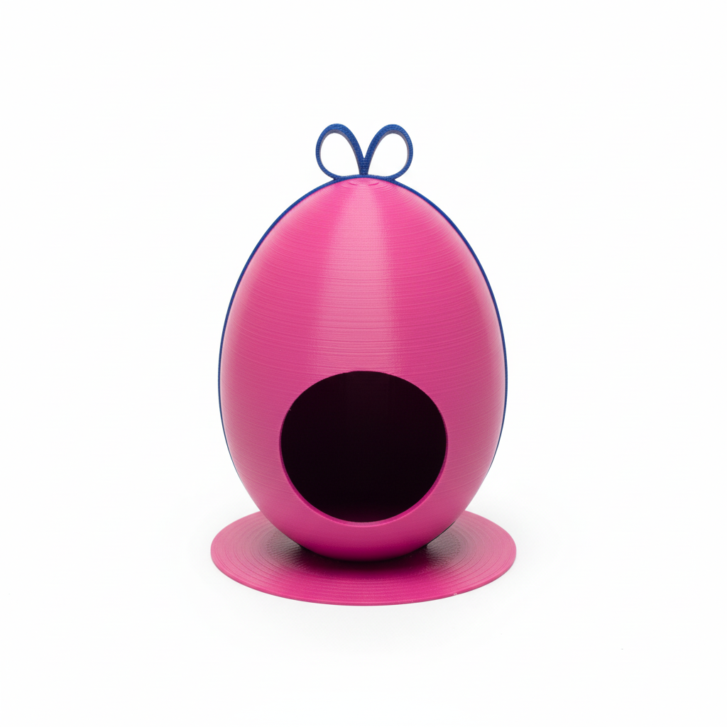 Roze hangbaar huisje met blauwe strik